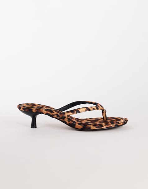 Topshop Axel toe thong mid heel sandal in leopard print satin - view 1