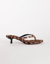 Topshop Axel toe thong mid heel sandal in leopard print satin