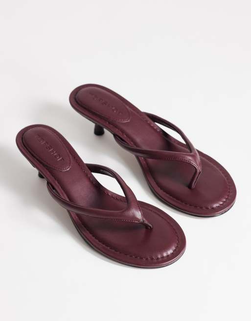 Topshop Axel toe thong mid heel sandals in aubergine, 2 of 4