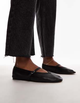 Babette leather v detail ballet flats in black