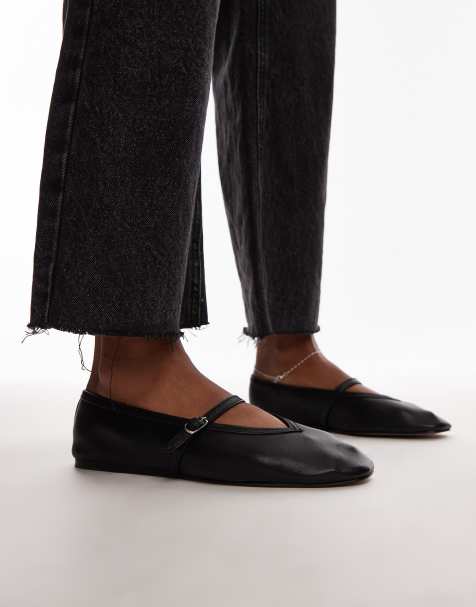 Topshop - Babette - Leren ballerina's met V-detail in zwart - view 1