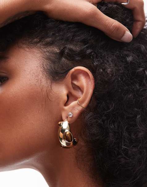 Topshop - Babi - Boucles d'oreilles épaisses avec pierres marron - Doré - view 1