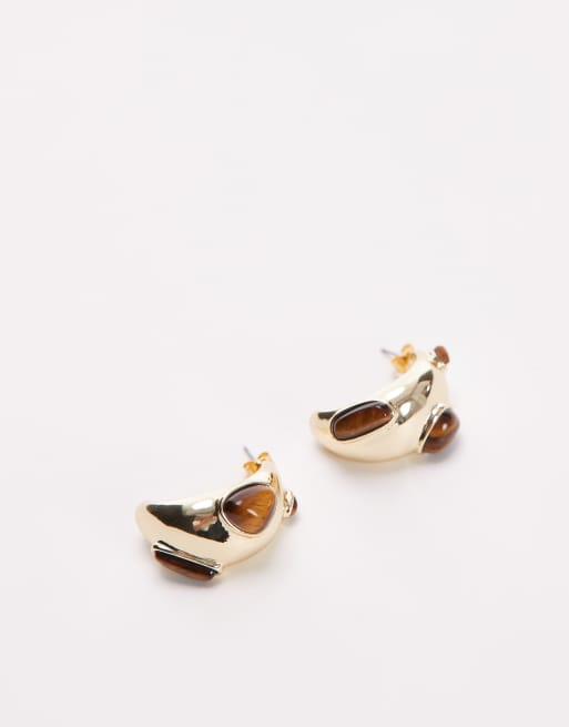 Topshop - Babi - Orecchini spessi color oro con pietre marroni , 2 di 3