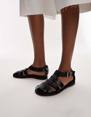 Topshop - Babs - Fischersandalen in Schwarz aus hochwertigem Leder