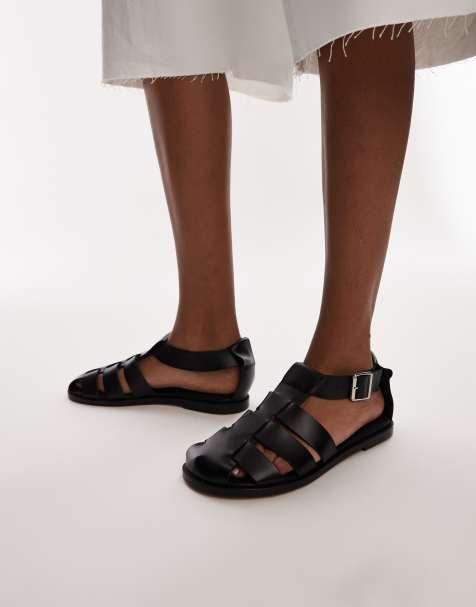 Topshop – Babs – Fischersandalen in Schwarz aus hochwertigem Leder - view 1