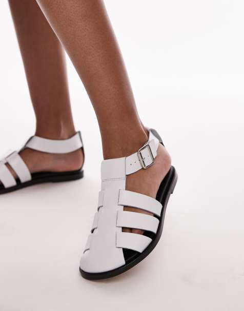 Topshop – Babs – Hochwertige Fisherman-Sandalen aus Leder in Weiß - view 1