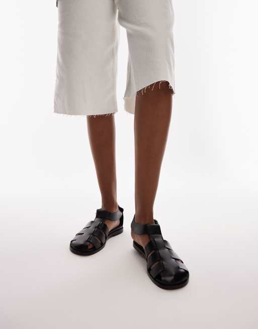 Topshop Babs premium leather fisherman sandals in black, 4 of 4