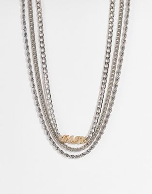 Topshop baby 3 x multipack choker chain necklaces in silver mix - ASOS Price Checker
