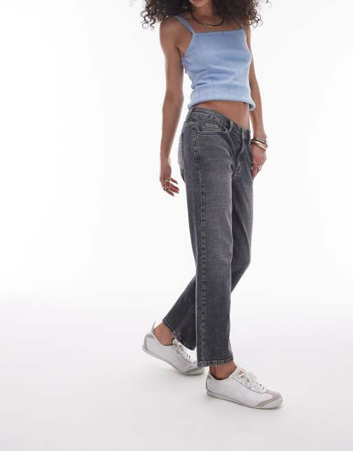Topshop baby bootcut cropped jeans in dark dirty gray