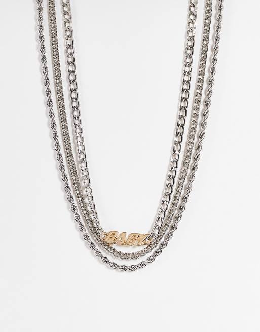 Topshop - Baby - Confezione multipack da 3 collane a collarino in catenina color argento misto