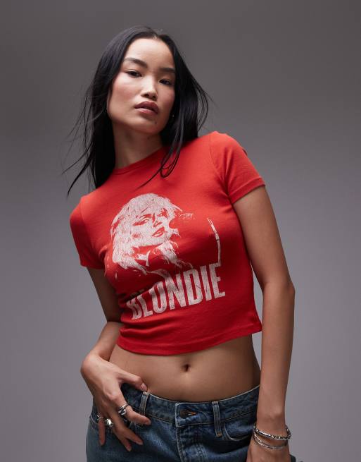 Topshop - Baby-T-shirt met gelicenseerde grafische Blondie-print in rood