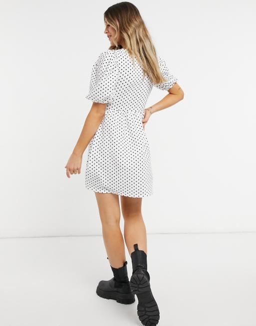 Topshop - Babydoll-kjole i hvid med polkaprikker, 2 af 4