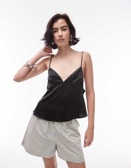 Topshop back detail satin cami in black