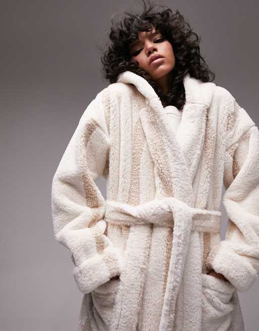 Topshop - Badjas met capuchon van borg met strepen in neutraal , 2 van 4