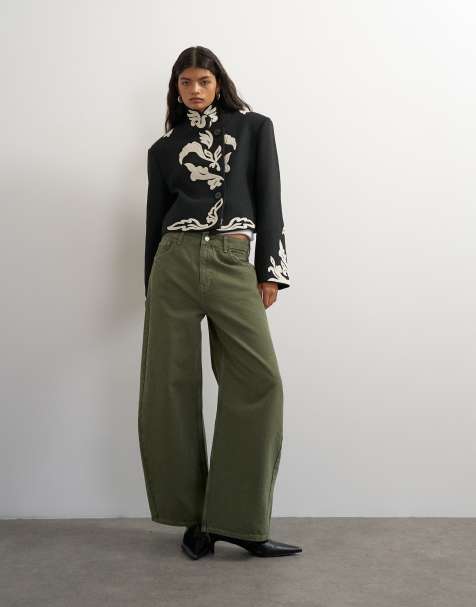 Topshop baggy arc jeans met halfhoge taille in kaki - view 1
