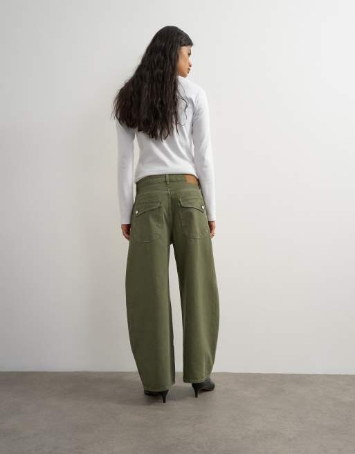Topshop baggy arc jeans met halfhoge taille in kaki, 4 van 5