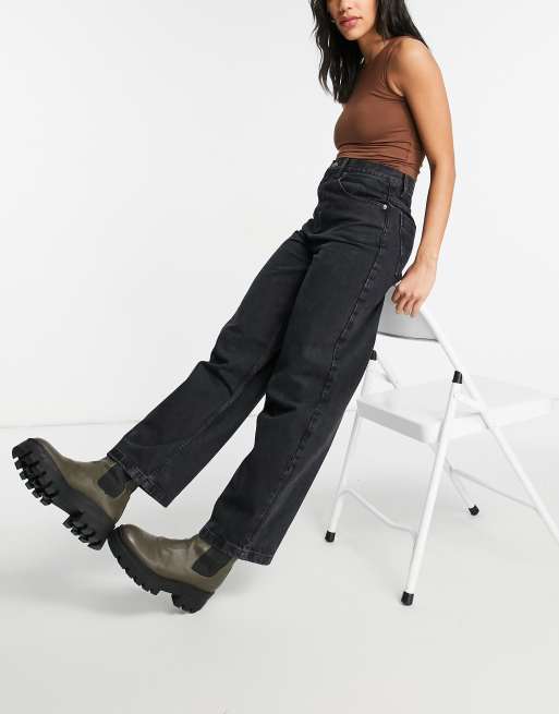 Topshop Baggy high rise jean in black ASOS