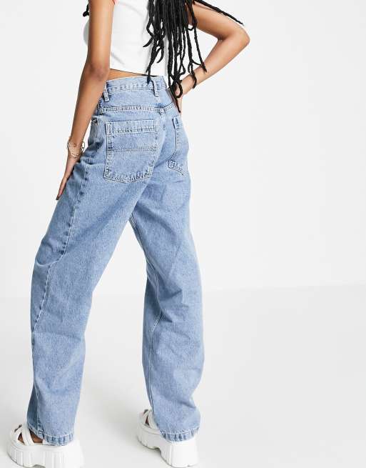 Topshop Baggy high rise jean in mid blue, 4 of 4