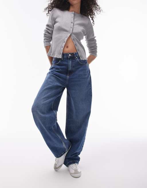 Topshop baggy high rise jeans in mid blue
