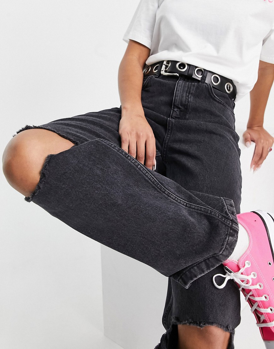 Topshop Baggy jean with rips in wash black