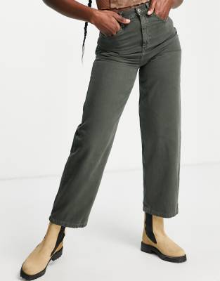 Topshop - Baggy-Jeans in Grün mit hohem Bund