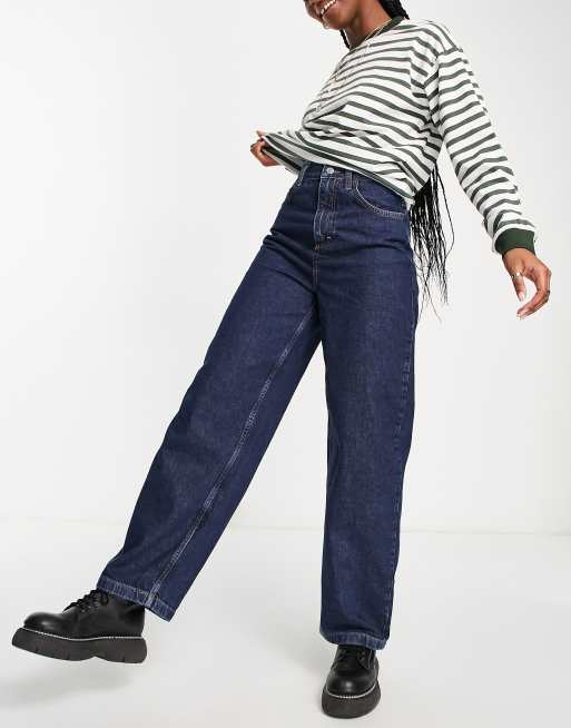 Topshop Baggy raw denim jeans in indigo