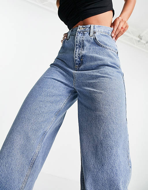 Women Topshop baggy jeans in mid blue 