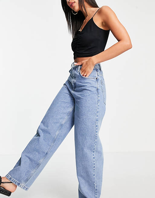 Women Topshop baggy jeans in mid blue 