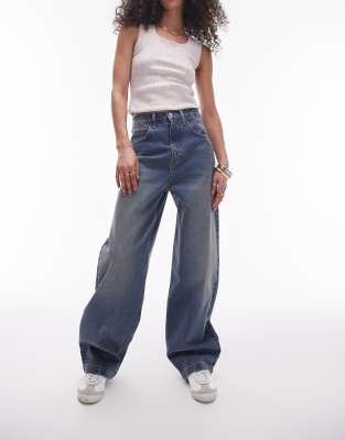 Topshop - Baggy-Jeans in Nebelblau mit hohem Bund