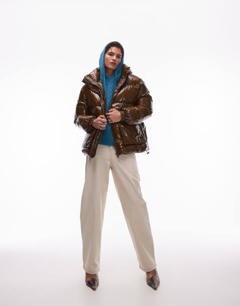 Topshop – Baggy Jeans in Sand mit klarer Beschichtung und hohem Bund - view 1
