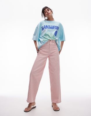 Topshop - Baggy-Jeans mit roten Streifen und hohem Bund-Bunt