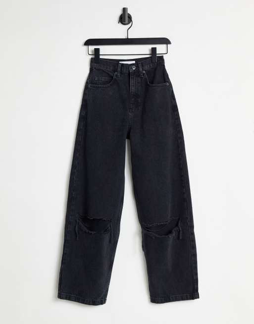 Baggy jeans with knee rips in washed black ASOS
