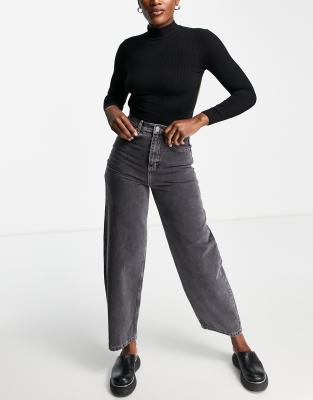 Topshop Baggy Jean In Dark Gray-grey In Grey