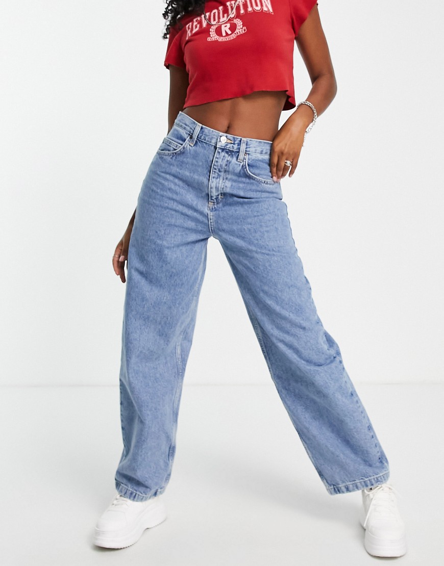 Topshop baggy recycled cotton blend jeans in mid blue-Blues