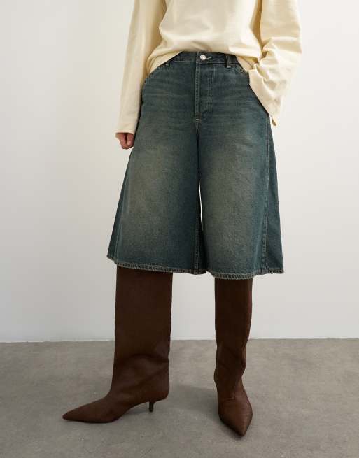 Topshop baggy urban culotte med låg midja i smutsblått, 5 av 5