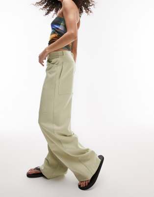 Shop Topshop Baggy Utility Pants In Sage-green