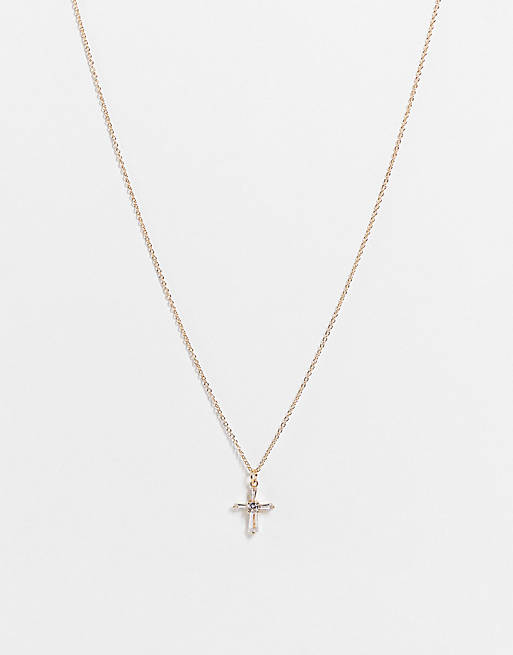 Topshop baguette crystal pendant necklace in gold