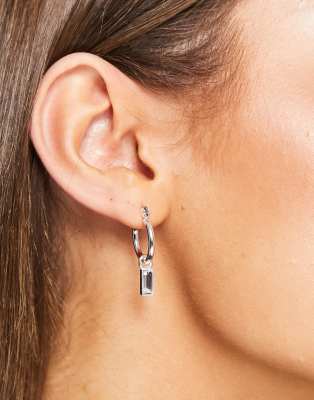 Topshop baguette drop hoop earring in silver