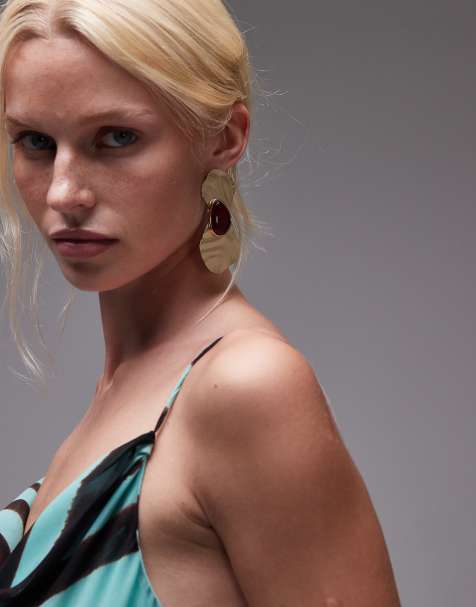 Topshop - Bailey - Boucles d'oreilles oversize avec pierre - Doré/bordeaux - view 1