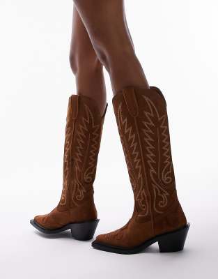 Topshop - Bailey - Hochwertige Westernstiefel aus cognacfarbenem Wildleder-Keine Farbe