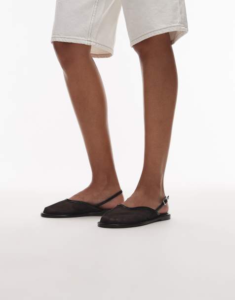 Topshop Bailey mesh slingback ballet shoes in black - view 1