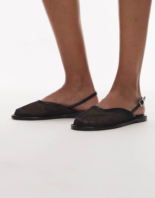 Topshop Bailey mesh slingback ballet shoes in black, 2 of 4