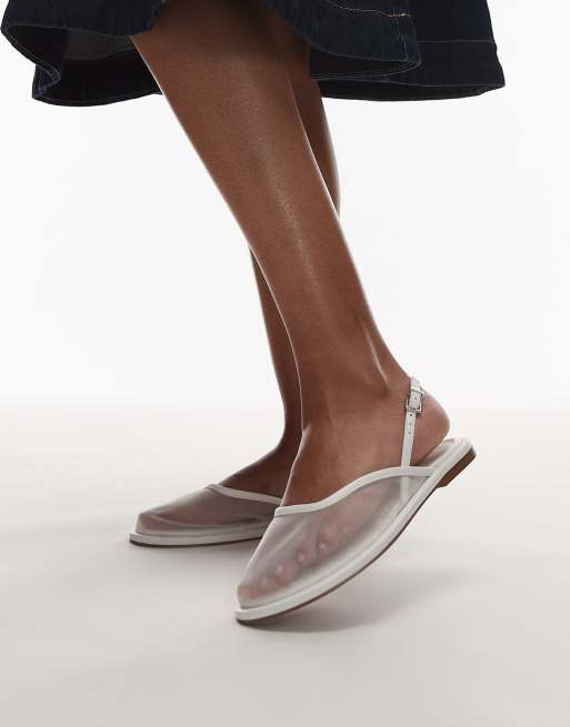Topshop – Bailey – Netzstoff-Ballerinas in Weiß mit Fersenriemen, 4 von 4