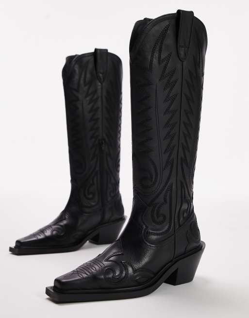 Black leather outlet cowboy boots