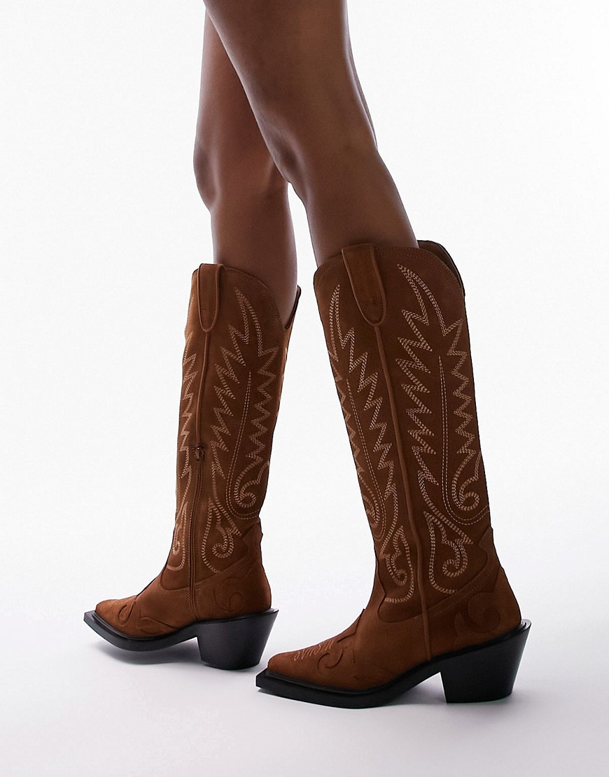 Bailey premium leather western boots in cognac suede-No color