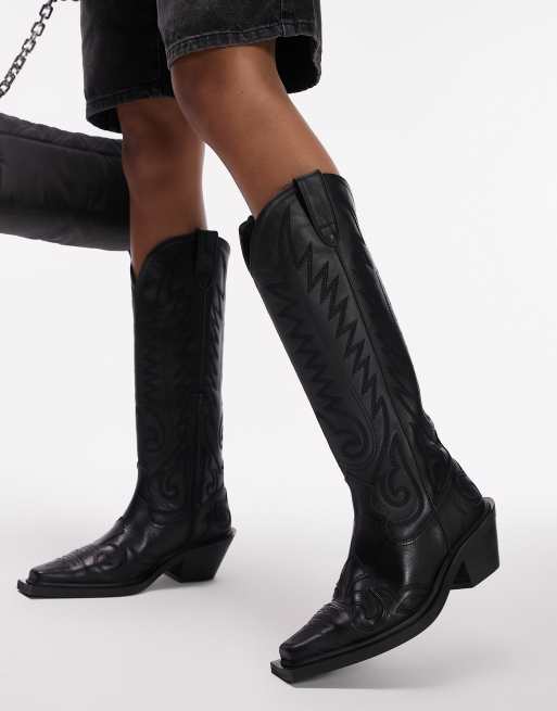 Topshop - Bailey - Premium leren Western laarzen in zwart, 2 van 4