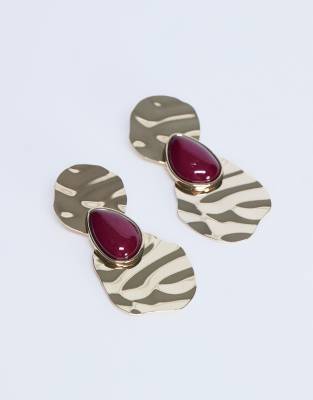 Topshop - Bailey - Statement-Ohrringe in Gold und Burgunderrot mit Stein-Goldfarben
