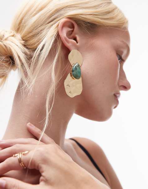 Topshop - Bailey - Statement oorbellen met steentje in goud en groen - view 1