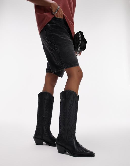 Topshop - Bailey - Stivali stile western neri in pelle premium