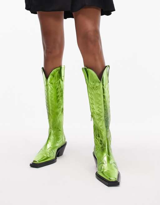 Topshop - Bailey - Westernlaarzen van premium leer in metallic groen, 3 van 4